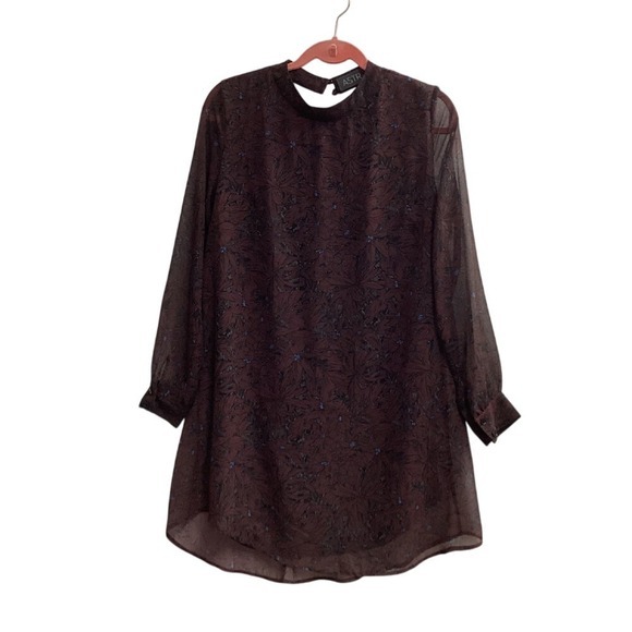 ASTR Floral‎ Print Mini Dress Long Sleeve Choker Neck Casual Party Size S - Picture 1 of 16